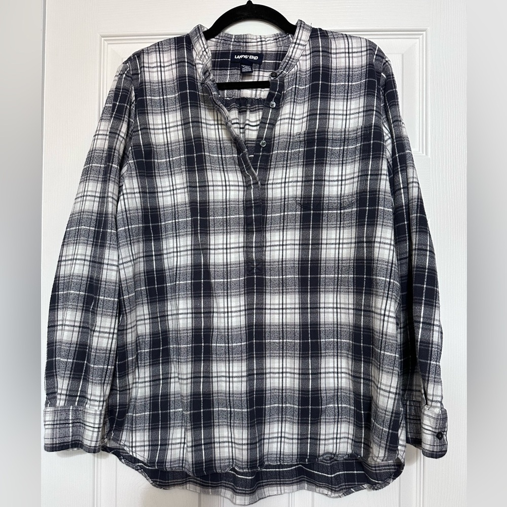 Lands' End Brushed Flannel Banded Collar Tunic